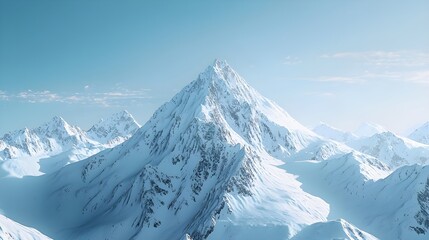 Dramatic images of snow-covered mountain peaks against clear blue skies, emphasizing the majesty of winter landscapes. Suitable for winter sports ads and travel brochures.