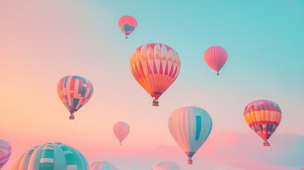 Fototapeta premium Colorful Hot Air Balloons in a Pastel Sky.