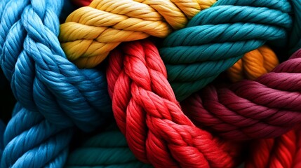 Colorful Knotted Ropes and Twines, Symbolizing Strength in Diverse Collaboration for Success
