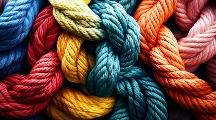Colorful Knotted Ropes and Twines, Symbolizing Strength in Diverse Collaboration for Success
