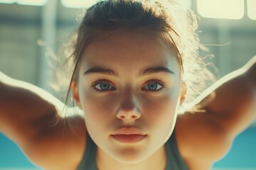 A gymnast performing a flawless flip on the balance beam