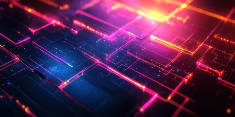 Obraz premium Abstract Digital Grid with Glowing Pink and Orange Lines
