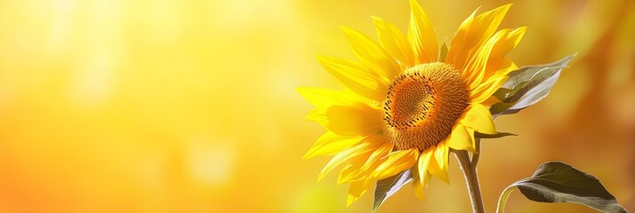 Naklejka premium Sunflower in the sun, with a beautiful yellow and orange gradient background