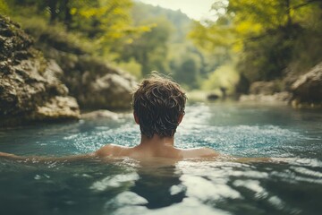 Fototapeta premium A person taking a refreshing swim in a natural spring