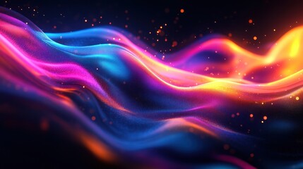 Abstract Colorful Wavy Pattern with Glowing Particles