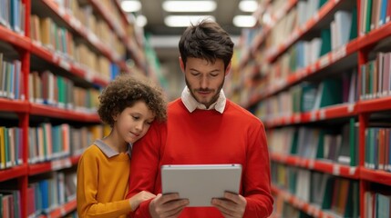 Parents and College Aged Child Choosing a Tablet for Educational Purposes Family Shopping for the Right Digital Learning Tool