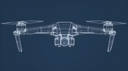 Vector Quadcopter or drone line blueprint wireframe