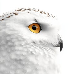 Obraz premium A stunning close-up of a white owl showcasing its striking features and captivating gaze, perfect for nature lovers. Isolated on white background.