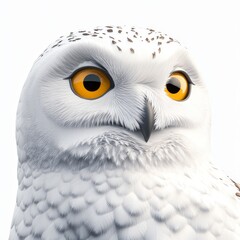 Obraz premium Close-up of a majestic snow owl with striking yellow eyes and detailed feathers, showcasing its beauty and elegance in nature. Isolated on white background.