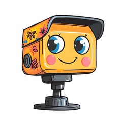 Naklejka premium Cute Cartoon Security Camera with Big Eyes.