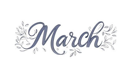 Written in cursive, simple line art design with the words "March" on a white background