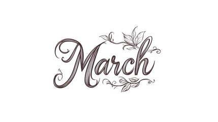Written in cursive, simple line art design with the words "March" on a white background