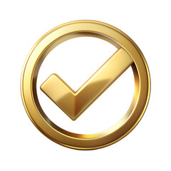 Golden Checkmark Icon Inside Circle, isolated on white transparent background, png element