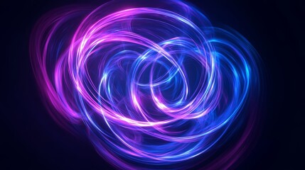 Twisting neon rings in vibrant shades of blue and purple against a dark space