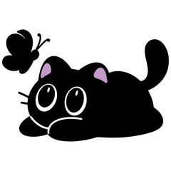 Adorable black cats playing with butterflies in a whimsical illustration for playful designs