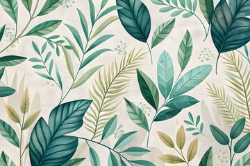 Lush Tropical Greenery Illustrative Leafy Design Tranquil Natural Patterns