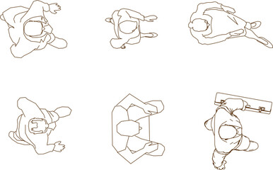 Vector sketch illustration, silhouette design, image of the activity of people walking seen from above