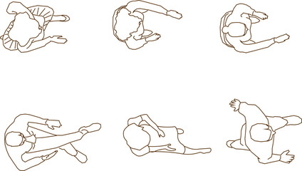 Vector sketch illustration, silhouette design, image of the activity of people walking seen from above