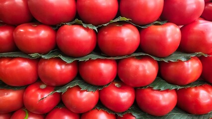 Fresh Red Tomatoes Arranged in Market – Vibrant and Stunning Produce