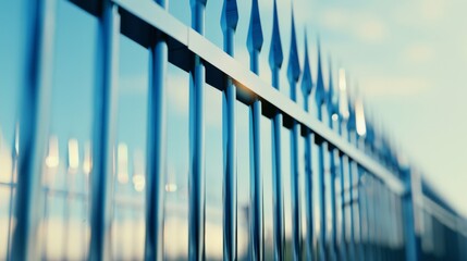 An atmospheric image of a metal fence with sharp tips, leading off into a blurred background of nature, creating a sense of depth and intrigue.