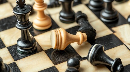 A chessboard with black chess pieces.