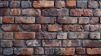 Fototapeta premium A close-up of a weathered brick wall, showcasing the natural variations in color and texture.