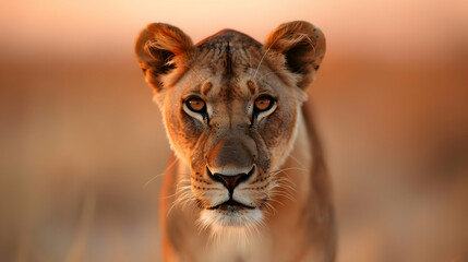 Fototapeta premium African Lioness Stares With Somber Expression