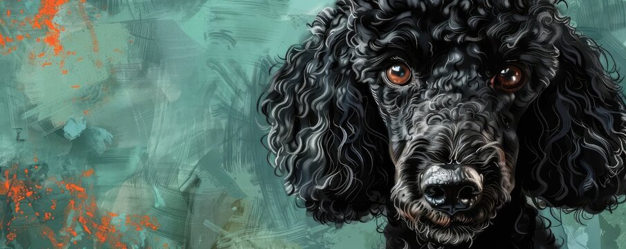 Close-up of a black curly-haired poodle's expressive face
