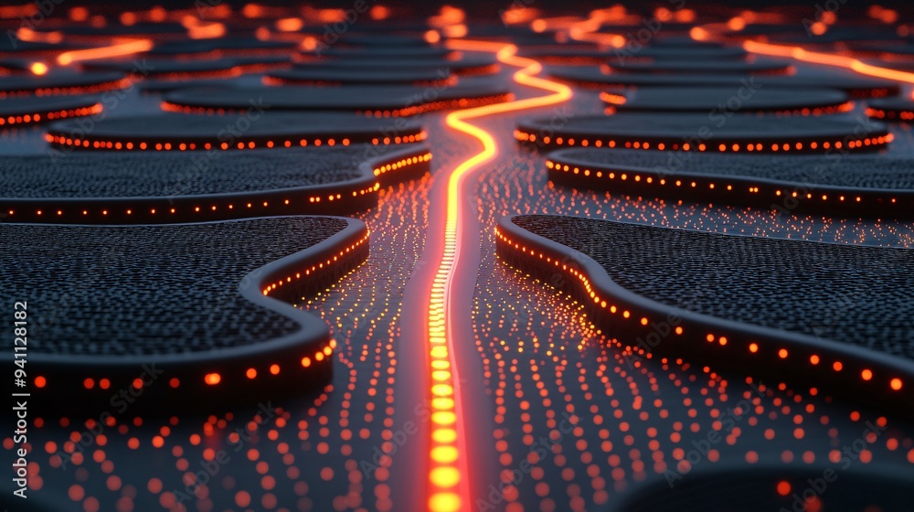 Aufkleber An abstract visualization of AI as a glowing neural network connecting various points of data across a dark background Stock Photo with copy space