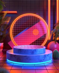 display podium in retro neon design