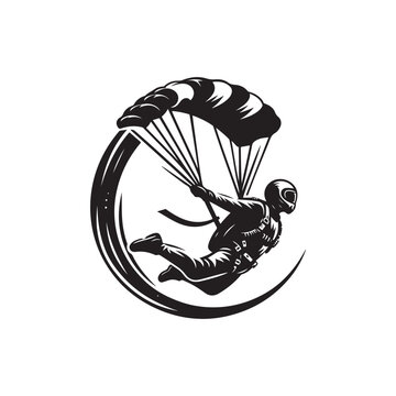 recommend clip art: sky diving vector, silhouette logo design, sky diving vector, illustration black and white 