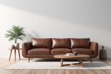 Brown Leather Sofa in a Minimalist Living Room Setting
