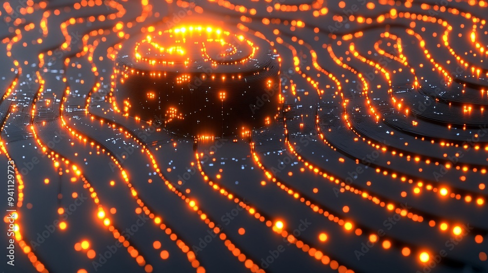 Poster an ai algorithm visualized as a series of intricate lines and nodes processing massive amounts of da