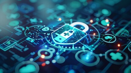 Unlocking access to healthcare insurance with a digital padlock and healthcare symbols, promoting broader coverage for millions of people