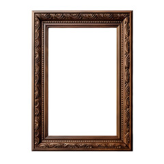 Vintage dark brown wooden frame mockup with intricate carvings and a classic design, ideal for showcasing artwork or photographs. Brown hue adds elegance, isolated on transparent background PNG