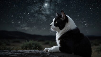black and white cat on the beach