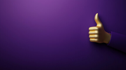 A golden thumbs-up icon with a subtle metallic sheen, set against a luxurious deep purple background.