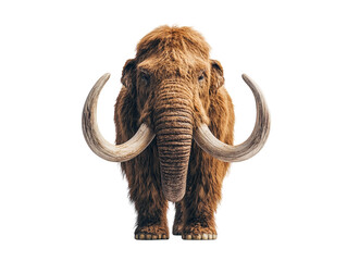 Obraz premium Woolly mammoth with long tusks and thick fur, isolated on white background. PNG transparent.