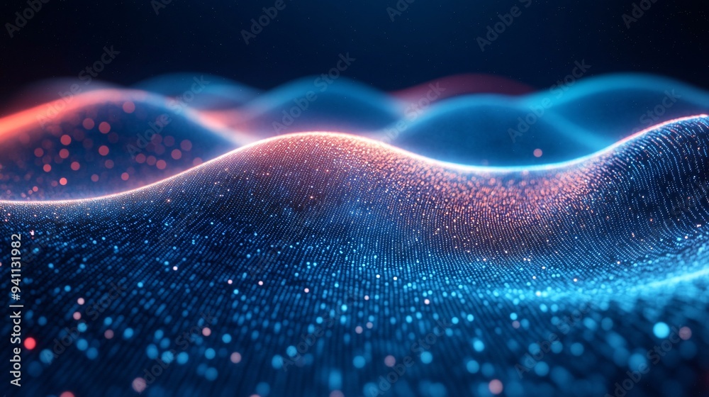 Aufkleber An abstract depiction of AI as a glowing network of binary code flowing through cyberspace Stock Photo with copy space