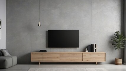 Modern Living Room with Flat Screen TV and Wooden Cabinet