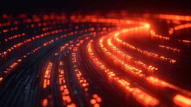 An abstract depiction of AI as a glowing network of binary code flowing through cyberspace Stock Photo with copy space