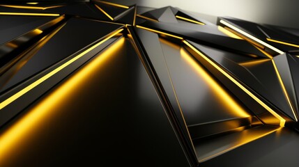 Sharp, intersecting surfaces illuminated by golden light create a sleek, geometric, and futuristic abstract scene.