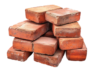 Stacked red bricks, arranged geometrically on white background. PNG transparent.
