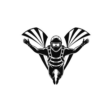 recommend clip art: sky diving vector, silhouette logo design, sky diving vector, illustration black and white 