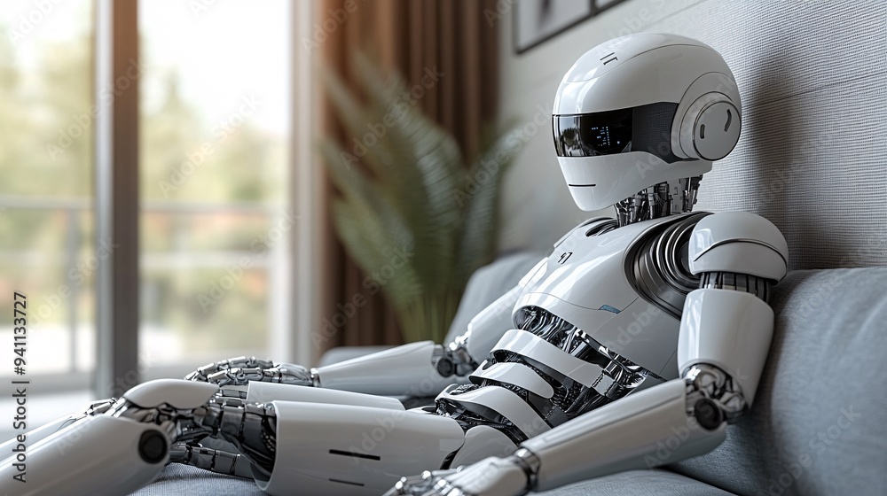 Poster An AI assistant in a smart home controlling various devices and systems to optimize energy use and convenience Stock Photo with copy space