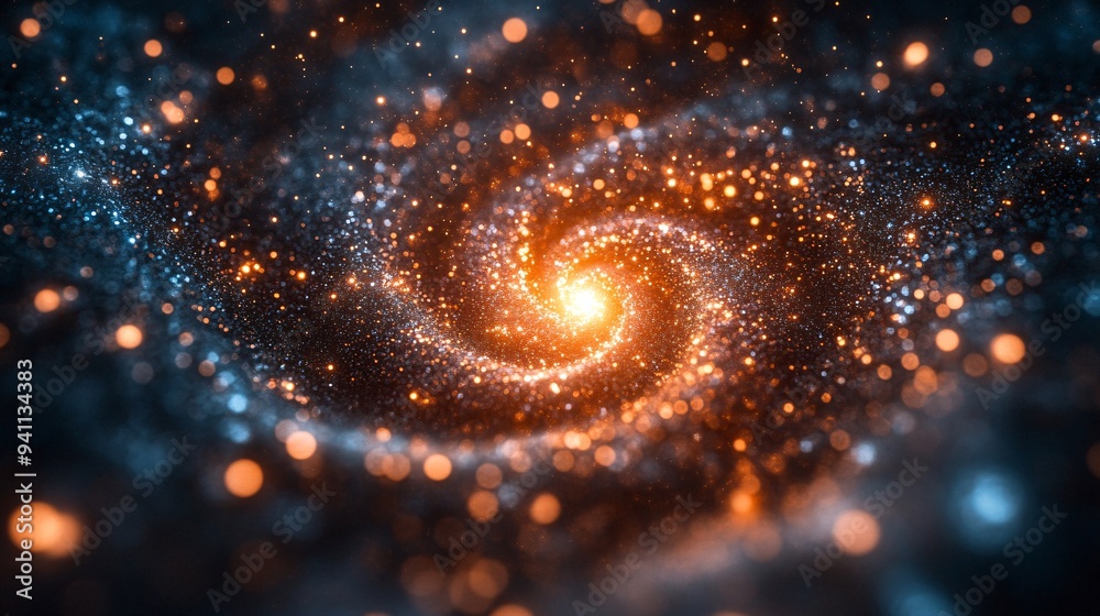 Poster An abstract depiction of AI as a swirling vortex of data and light energy Stock Photo with copy space