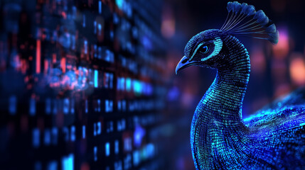 A proud peacock with feathers represented by fan-like data columns, highlighting the beauty and complexity of visualized data.