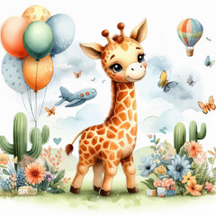 Obraz premium Whimsical Watercolor Giraffe – Vector Art for Children’s Products and Decorations