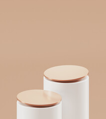 Elegant branding cosmetic 3D podium background product mockup presentation minimal beauty display modern beige stage template gold luxury fashion advertising banner stand pedestal platform showcase.