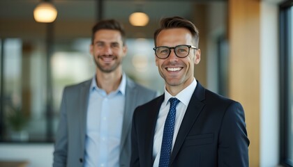 Fototapeta premium A happy bank employee looking at camera while standing in office